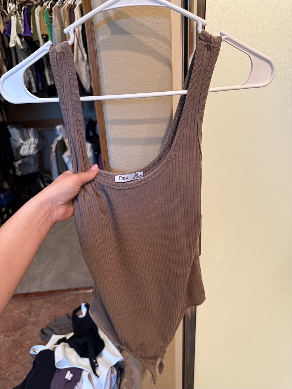 Dex Sleeveless Ribbed bodysuit in Taupe